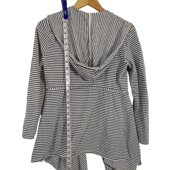 Max Studio Cardigan Womens S Black White Open Front Long Sleeve Hood Cotton - Picture 7 of 9